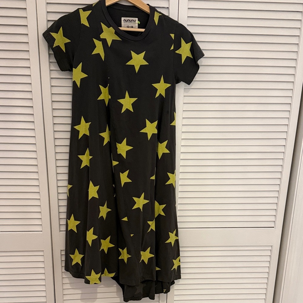 nununu Black Short-Sleeve Dress with Yellow Star Print